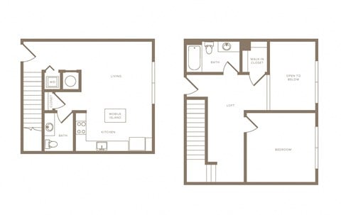 Floor plan for 1 bed, 1.5 baths, 1072 sqft